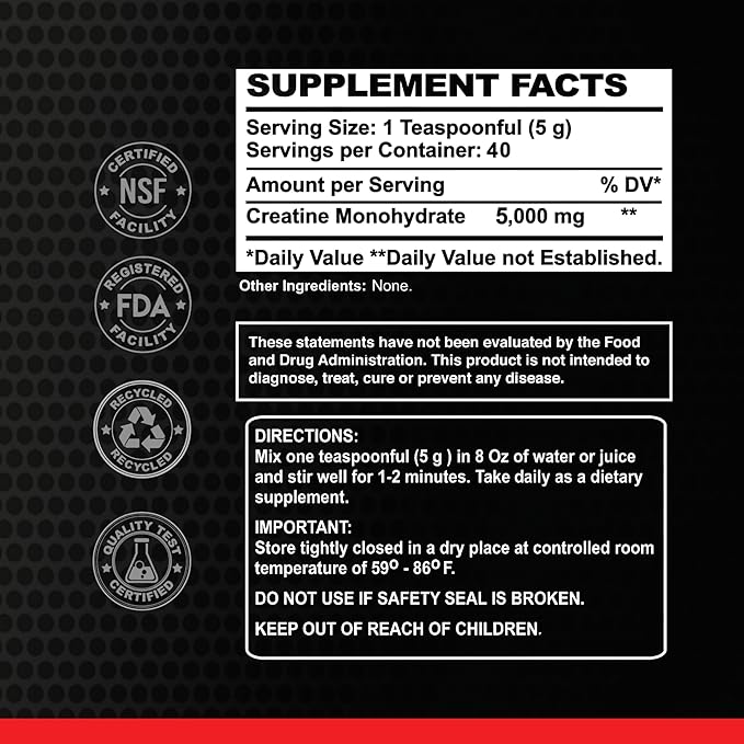 Alfa Sports Creatine Powder Formula – Unflavored Pure Creatine Supplement for Active Lifestyles 200g Jar