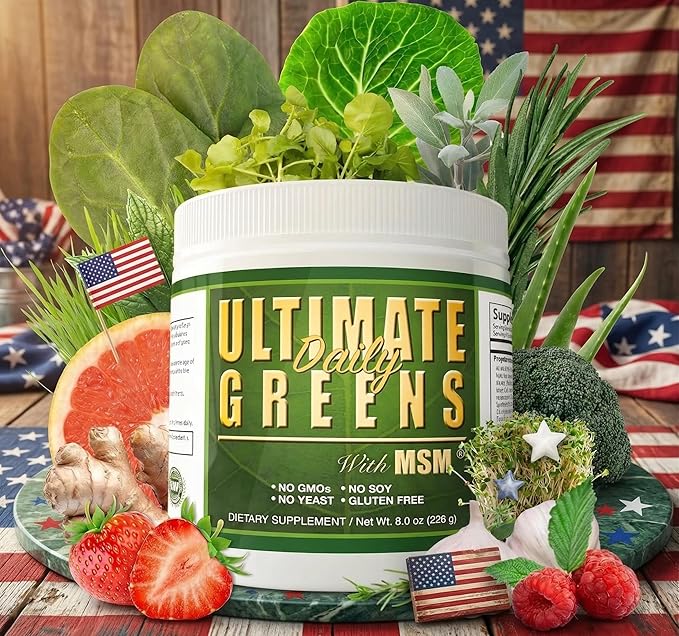 Daily Health Ultimate Greens Powder Immune Support Vegan Friendly Vegetable Alkalize Drink NO GMO Gluten Soy Free 8oz 3 Pack