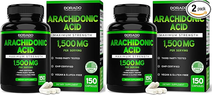 Arachidonic Acid Supplement 1500mg (150 Capsules) - Muscle and Strength Supplement for Muscle Mass &amp Recovery for Men &amp Women - Gluten Free &amp Non-GMO - 3rd Party Tested - (150 Capsules) (P
