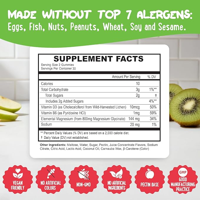 Center-Filled Magnesium Glycinate Gummies 400MG - High Absorption for Kids Teens &amp Adults - Supplement for Sleep Calm &amp Muscle Relaxation with B6 &amp D3 - Gluten Free &amp Vegan Friendly