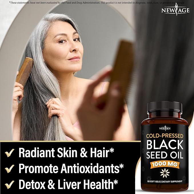 NEW AGE Black Seed Oil Softgel Capsules - Premium Cold-Pressed Nigella Sativa Producing Pure Black Cumin Seed Oil - Non-GMO &amp Vegetarian (120 Softgels)