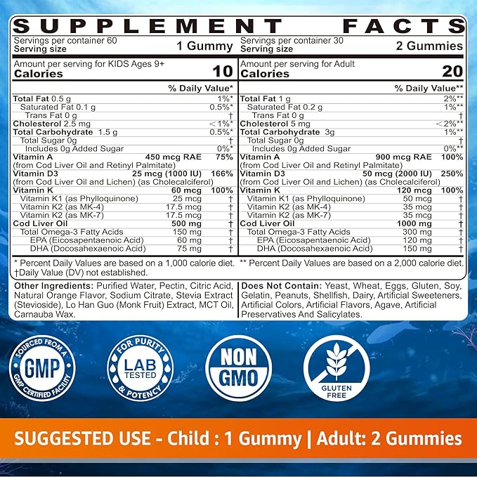 Kids Omega-3 Gummies 1 Pack Cod Liver Oil Gummies for Kids &amp Adults 2pack