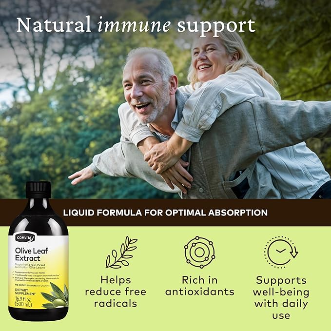 Comvita Olive Leaf Extract Liquid - Immune Support Supplement with Oleuropein Liquid Extract Drops Natural Source of Antioxidants - 16.9 fl oz