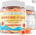 Vitamin D3 5000IU + K2 (MK-7) 120mcg Sugar-Free Vitamin D3 K2 Filled Gummies with Vitamin B Complex - Methyl B12 B9 B6 | Vitamin E &amp Zinc MCT Oil - Supports Bone &amp Teeth Strength Immune