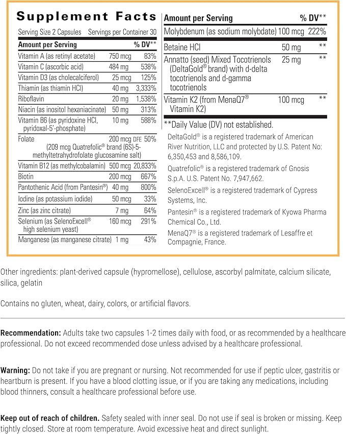 Integrative Therapeutics ProThrivers Wellness Multivitamin - Includes Vitamin A C &amp B12 - Multivitamin Supplement with Included Minerals - 60 Capsules (30 Servings)