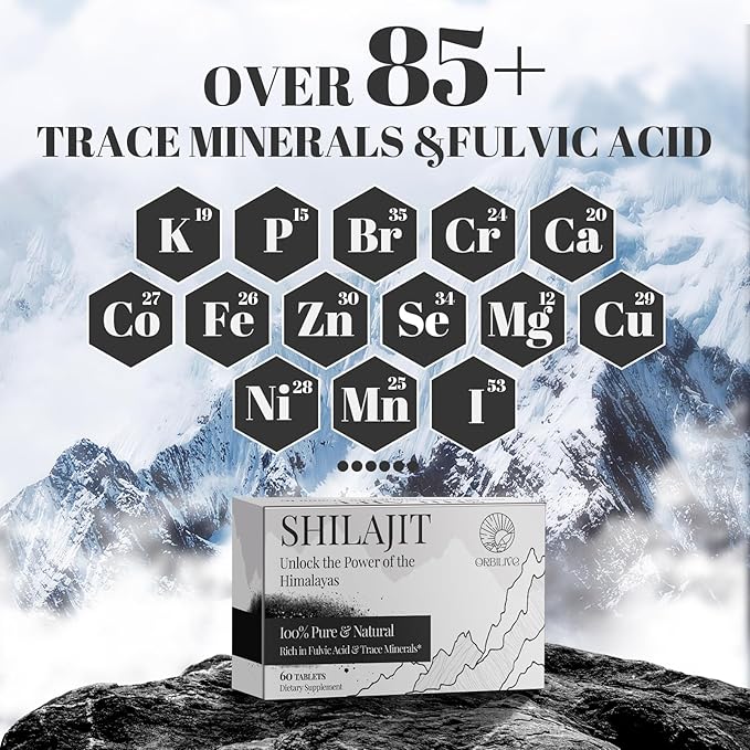 Shilajit Tablets 1000 MG 100% Himalayan Organic Shilajit Supplement Rich in Fulvic Acid &amp 85+ Trace Minerals for Men and Women Energy &amp Immune System 120 Count
