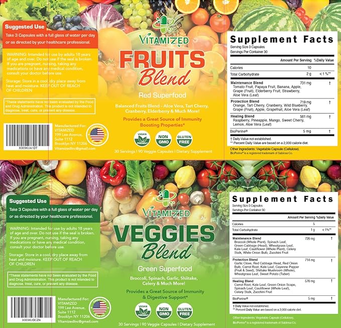 Fruits and Vegetables Supplements With BioPerine Contains 38 Fruits &amp Vegetables Super Food Powder Supplements Formula For Overall Health &amp Nature Energy Boost for Adults Men &amp Women - Ma