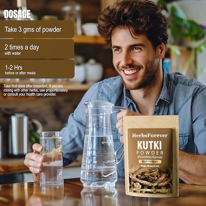Herbsforever Kutki Root Powder(PicrorhizaKurroa)-Supports Liver Skin Health &amp Blood PurifierCooling Herb| Wild Harvested- 2X Potency | Ultra Clean | Authentic | High-Altitude Sourced | 230Gms-1/2