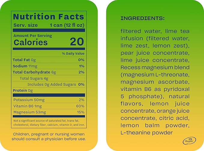 Recess Mood Lime Citrus Functional Sparkling Water Magnesium &amp Adaptogen Infused Sparkling Water 12 Fluid Ounce (Pack of 12)