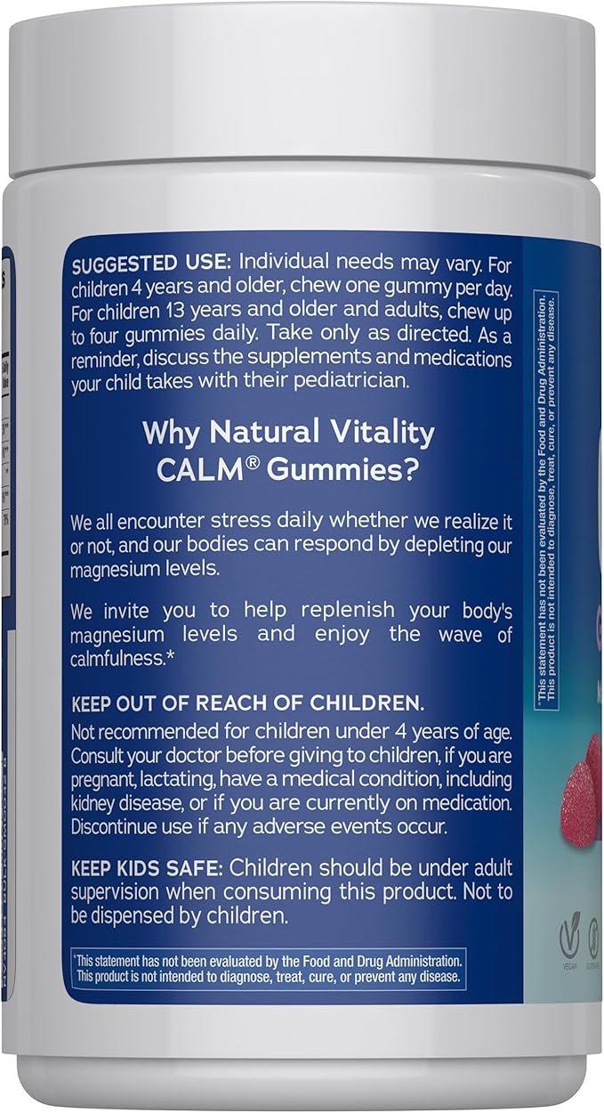 Natural Vitality Calm Magnesium Gummies | 330mg Per Serving | Raspberry Lemon Flavored Supplement | Gluten-Free &amp Vegan | 240 Count