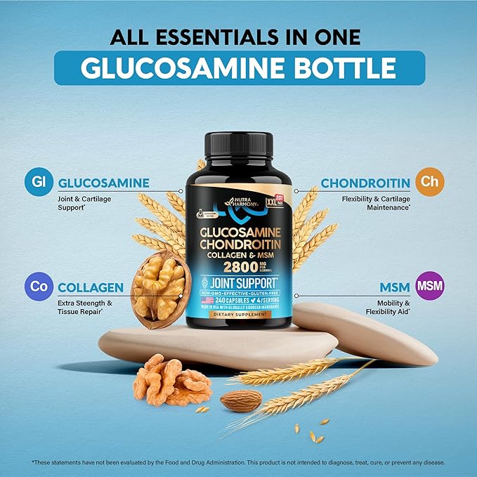 Glucosamine Chondroitin MSM Collagen | HSA | Joint Support Supplement 2800 mg | Made in USA | FSA Approved Product Items | Flexibility Nutritional Vitamins | For Men &amp Women 240 Capsules