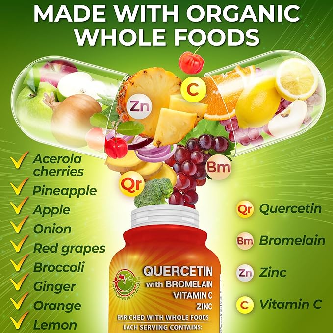 Quercetin with Bromelain Vitamin C &amp Zinc &amp Liposomal Vitamin C 1500mg – Immune Support Bundle with Organic Acerola Cherry Camu Camu &amp Whole Food Antioxidants – Vegan Non-GMO Clean Lab