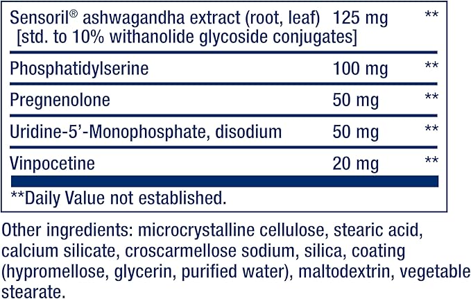 Life Extension Cognitex® Elite Pregnenolone sage Blueberry ashwagandha phosphatidylserine Advanced Formula Attention Focus Memory Gluten-Free Non-GMO Vegetarian 60 Tablets