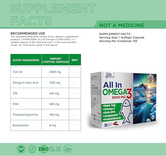 All in Omega-3 – Triglyceride Softgel Capsules for EPA &amp DHA Astaxanthin &amp Phosphatidylserine – Supports Heart Brain Joint – 60 Softgels