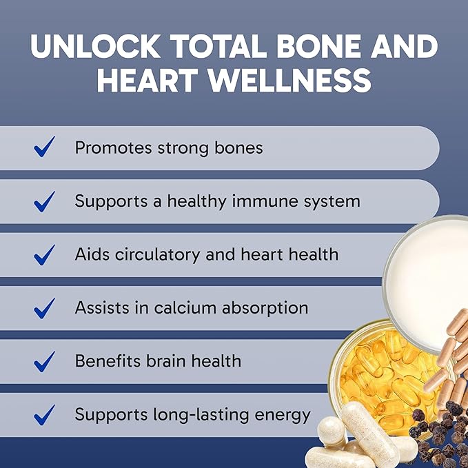 Clinical Effects Vitamin K2 + D3 - K2 + D3 Vitamin Supplement with Bioperine Black Pepper Extract and Calcium for Bone and Heart Health Support - 60 Capsules - Max Absorption - Made in The USA