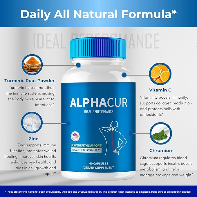 AlphaCur for Neuropathy Advanced Formula Capsules Official AlphaCur for Nerve Pain Supplement Pills - Maximum Strength All Natural Healthy Circulation &amp Stable Levels Alpha Cur Reviews (3 Pack)