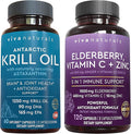 Viva Naturals Antarctic Krill Oil and Elderberry Vitamin C Zinc and Vitamin D3 5000 IU Bundle 1250 mg of Krill Oil Providing Omega 3 EPA and DHA for Joint Health Elderberry for Immune Support