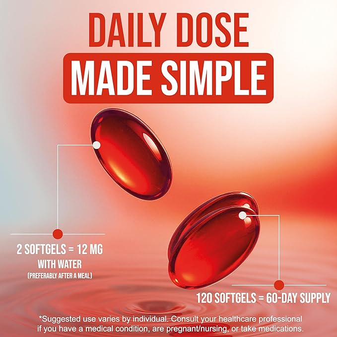 Astaxanthin 12mg - Antioxidant Supplement from Microalgae 120 Softgels for Eye Skin and Wellness Support