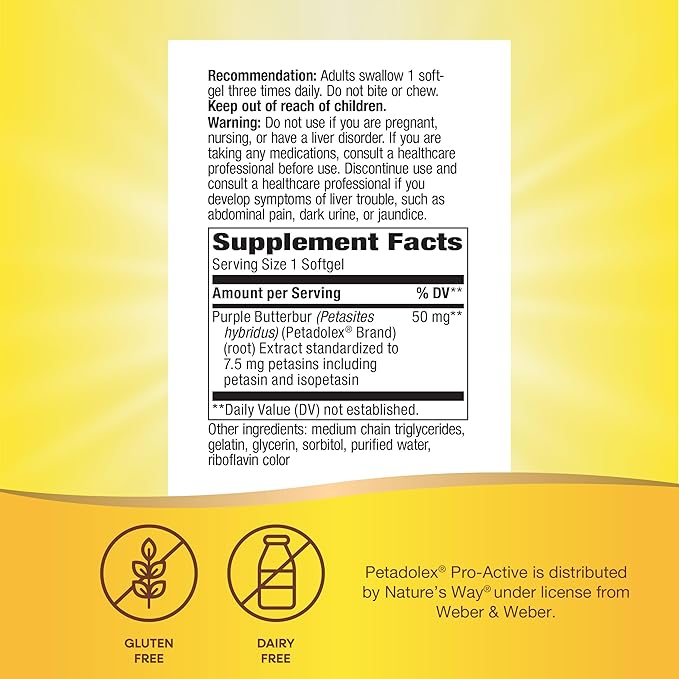 Nature's Way Petadolex Pro-Active Blood Vessel Health and Relaxation in the Brain with Patented Butterbur* 60 Softgels