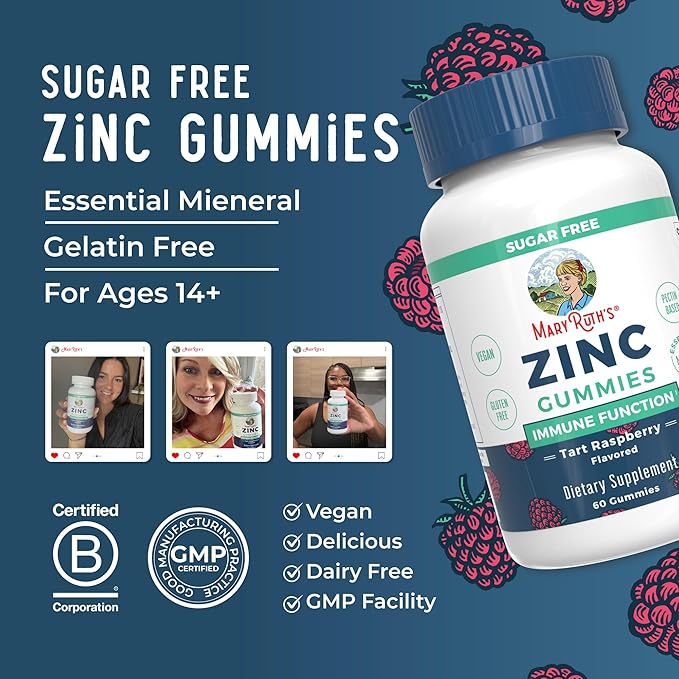 MaryRuth Organics Zinc Gummies | Zinc Supplements | Immune Support Supplement | Essential Mineral | Pectin Based | Overall Health &amp Wellness | Ages 14 &amp Up | Vegan | Non GMO | 30 Servings