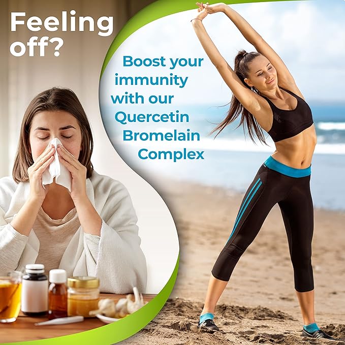 Quercetin with Bromelain Vitamin C and Zinc Enriched with Organic Whole Foods - 1215mg per Serving - Quercetin Phytosome 500mg Capsules with Ginger and Flavonoids for Immune Support - 180 count