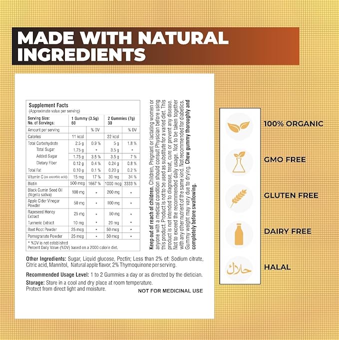 Mishas Nutraceuticals Black Seed Oil and Honey Gummies 2% Thymoquinone Immune Support Joint Health 60 Count