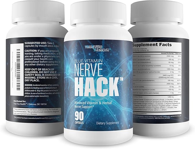 Blue Vitamin Nerve Hack - Our Best Vitamin B12 For Nerve Repair - Advanced Nerve Support Formula Neuropathy Supplement - B12 Blue Vitamin for Neuropathy Relief - Central Nervous System Supplements