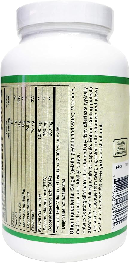 Enteric-Coated Super Omega-3 1000mg Complies with Strict European Standards for Purity - 60 Enteric Softgels