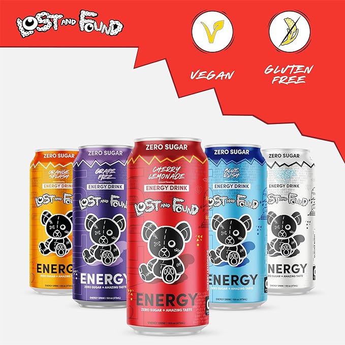 Lost and Found Energy Drink Sugar Free with No Artificial Flavors - 12-Pack 16oz - Performance Drink for Energy &amp Focus 150mg of Caffeine Taurine - Gluten-Free &amp Vegan
