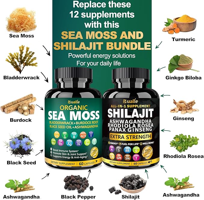 Pure Himalayan Organic - Shilajit Capsules - Premium Shilajit for Men - with Ashwagandha Ginseng and More Fulvic Acid for Men/Women - 120 Capsules