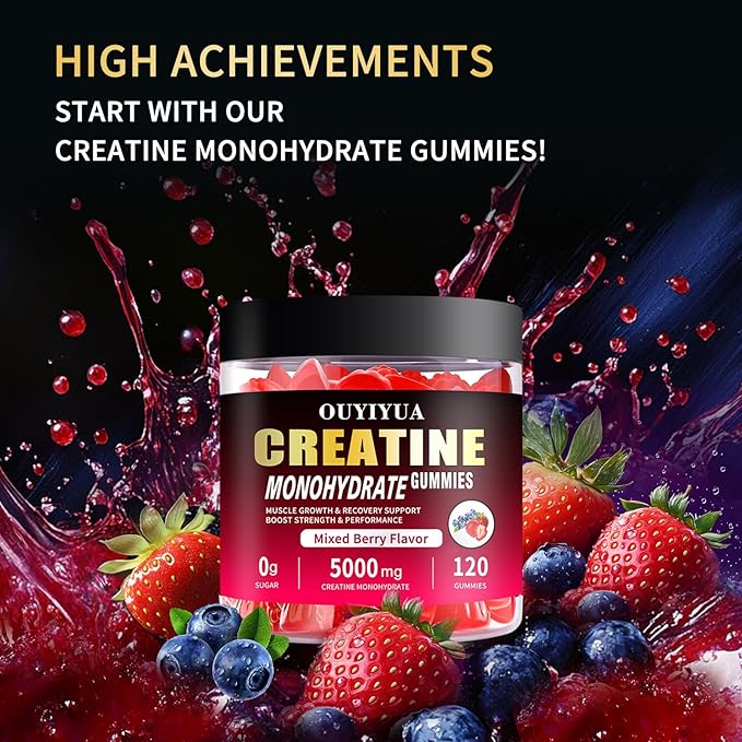 Creatine Monohydrate Gummies 5000mg for Men &amp Women - Sugar Free Pre-Workout Supplement Chewables for Muscle Strength Muscle Builder Energy Boost Mixed Berry Flavor 120 Count (2 Pack)