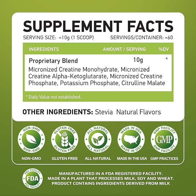 MFL Muscle Creatine | 3 Forms of Micronized Creatine | 10g | 0 Sugar | Sweetened with Stevia | All-Natural | 60 Servings (Fruit Punch)