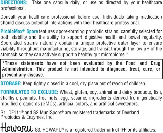 XYMOGEN ProbioMax Spore - Digestive &amp Regularity Support - with Bacillus Subtilis &amp Bacillus Clausii - Acid-Resistant - Vegetarian Non-GMO &amp Gluten-Free - 30 Capsules