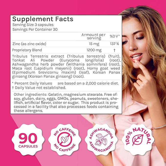 ZENZSUAL Libizenzs – Plant-Based Energy Support Supplement for Women – Caffeine-Free with Maca Root Ashwagandha &amp Ginseng – Supports Daily Stamina Focus &amp Well-Being – 90 Vegan Capsules