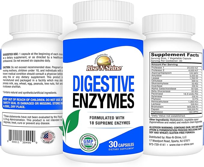 Rise-N-Shine Digestive Health Variety 3 Pack: with One Full Bottle of 15 Day Detox Digestive Enzymes &amp Probiotic Support