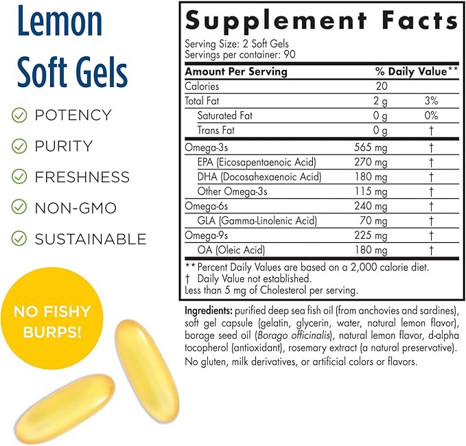 Nordic Naturals ProEFA 3-6-9 Lemon Flavor - 180 Soft Gels - 565 mg Omega-3 - EPA &amp DHA with Added GLA - Healthy Skin Cognition &amp Positive Mood - Non-GMO - 90 Servings