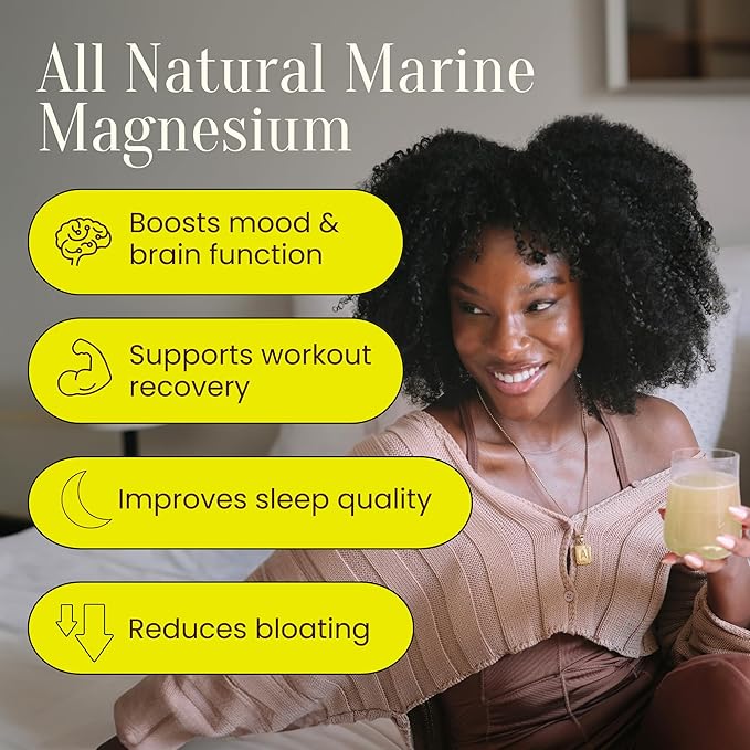 Whole Food Magnesium Powder (30 Servings) | from Ocean Sea Water &amp Icelandic Red Algae | Helps Sleep Brain Function &amp Heart Health | Lemon Flavor