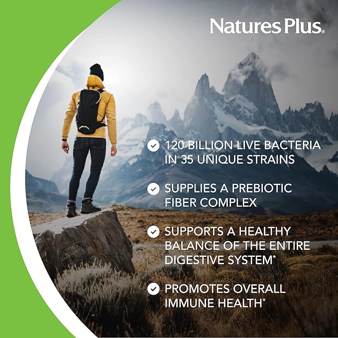NaturesPlus GI Natural Probiotic Mega - 30 Capsules - Digestive &amp Immune Health - Gluten Free - 30 Servings