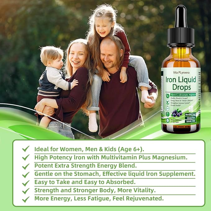 2 Pack Liquid Iron Supplement for Women Men &amp Kids Vegan Iron Drops with Vitamin C D B12 B-Complex High Potency Liquid with Multivitamin for Anemia Energy Support Magnesium Iron Gentle