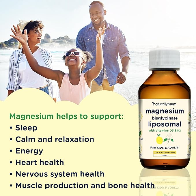 Magnesium Liposomal | with Vitamins D3 &amp K2 | Magnesium Bisglycinate | for Children &amp Adults | Highly Absorbable Liquid Supplement | Lemon &amp Elderflower Flavour | 30-Day Supply | 5 fl oz