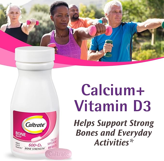 Caltrate 600 Plus D3 Calcium and Vitamin D Supplement Tablets Bone Health Supplements for Adults - 60 Count (Pack of 4)