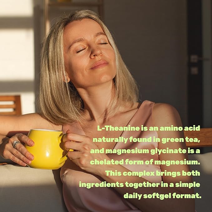 L-Theanine with Magnesium Glycinate 360 Softgels | L-Theanine 200mg &amp Magnesium Glycinate 200mg per Serving | 2-in-1 Amino Acid &amp Mineral Complex | Made with Coconut Oil | Non-GMO cGMP Manuf