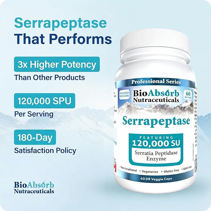 Bio Absorb Nattokinase Supplement 180 Caps - Serrapeptase Enzyme 60 Caps Bundle