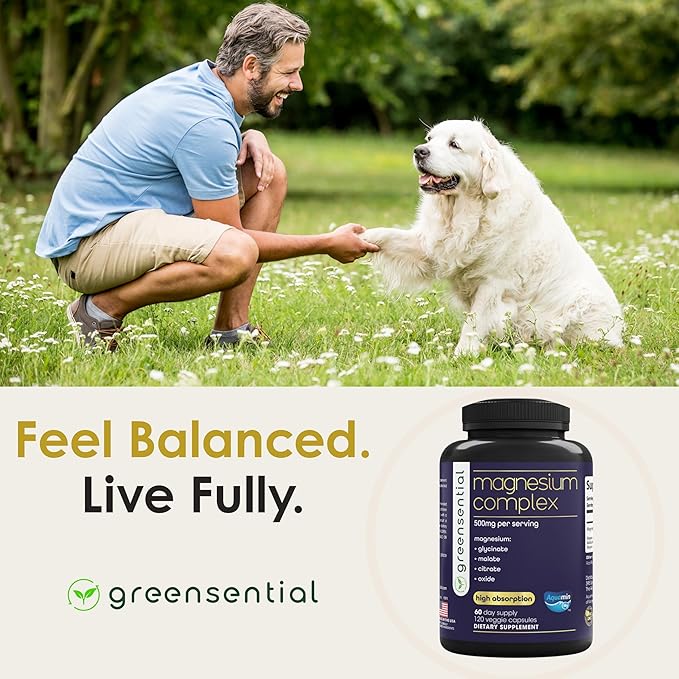 5-in-1 Magnesium Complex 500mg | 120 Capsules | Glycinate Malate Citrate Oxide &amp Aquamin® | Sleep Muscle &amp Heart Support | Made in USA 2X 3rd-Party Tested Vegan