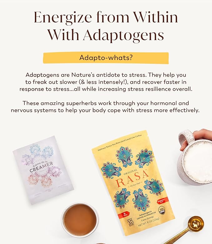 RASA Original Adaptogenic Coffee Alternative &amp Crème de la Creamer Bundle | Ayurveda Mushroom Wellness Tonic &amp Adaptogen Powdered Non-Dairy Creamer with MCT Oil — Vegan Whole 30 Keto (30 Ser