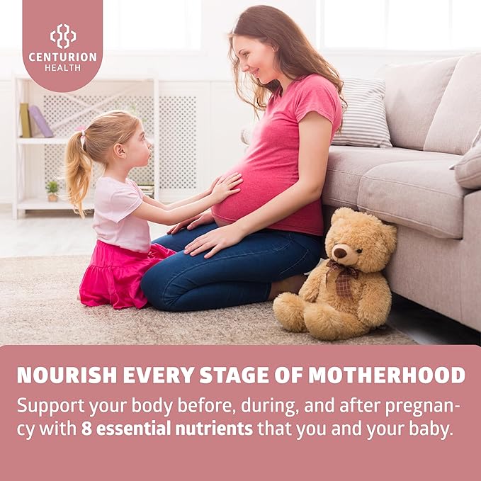Centurion Health Bump Mini Complete Prenatal Vitamins for Women with Folate Choline Carbonyl Iron Zinc Vitamin D3 and Vitamin B12 for Fetal Development and Pregnancy Support 30 Caps