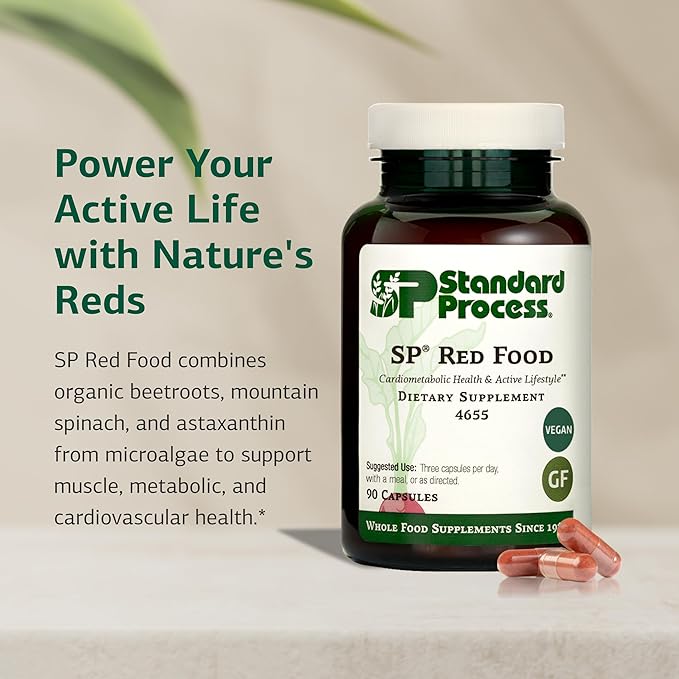 Standard Process SP Red Food - Circulation &amp Blood Flow Support - Supports Exercise Performance and Recovery - Aids Clarity - Non-GMO Gluten-Free &amp Vegan - 90 Capsules (30 Servings)