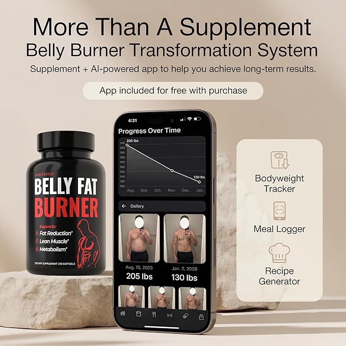 UNALTERED Belly Fat Burner for Men - Natural Weight Loss Pills to Support Reduced Body Fat Preservation of Lean Muscle Mass and a Healthy Metabolism - CLA Dietary Supplement - 90 Softgel Capsules