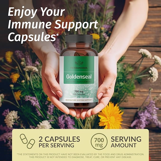 HERBAMAMA Chicory and Goldenseal Kit - Bundle of Chicory Root Capsules 250 &amp Goldenseal Root Capsules - Vegan Non-GMO Sugar &amp Alcohol-Free - 2 Pack