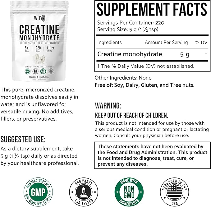 Pure Creatine Monohydrate Powder 2.4 lb Micronized Unflavored Creatine for Women and Men Fine Texture Bulk Creatine Powder for Smooth Mixing &amp Easy Dissolve Pre Workout Vegan Friendly 1100g
